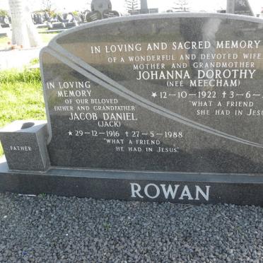 ROWAN Jacob Daniel 1916-1988 &amp; Johanna Dorothy MEECHAM 1922-1985