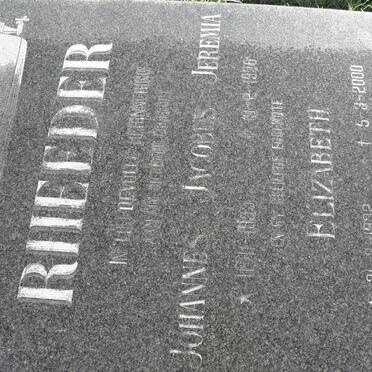 RHEEDER Johannes Jacobus Jeremia 19??-1996 &amp; Elizabeth 1932-2000