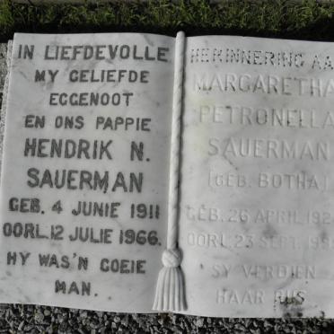 SAUERMAN Hendrik N. 1911-1966 &amp; Margaretha Petronella BOTHA 1924-1995