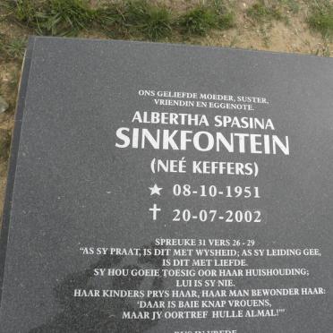 SINKFONTEIN Albertha Spasina nee KEFFERS 1951-2002