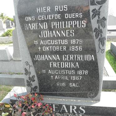 STEARS Barend Philippus Johannes 1879-1956 &amp; Johanna Gertruida Fredrika 1878-1967
