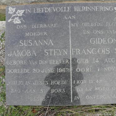 STEYN Gideon Francois 1896-1959 &amp; Susanna Jakoba VAN DEN HEEVER -1962 :: STEYN  Johannes 1927-1983