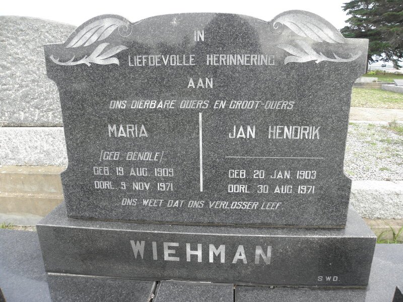 WIEHMAN Jan Hendrik 1903-1971 &amp; Maria BENDLE 1909-1971