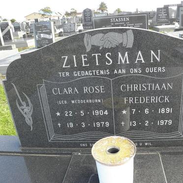 ZIETSMAN Christiaan Frederick 1891-1979 &amp; Clara Rose WEDDERBURN 1904-1979
