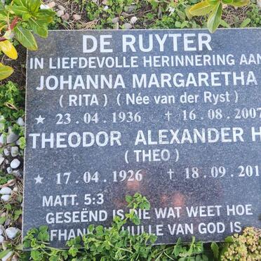 RUYTER Theodor Alexander H., de 1926-2018 & Johanna Margaretha VAN DER RYST 1936-2007
