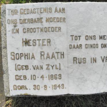 RAATH Hester Sophia nee VAN ZYL 1869-1949