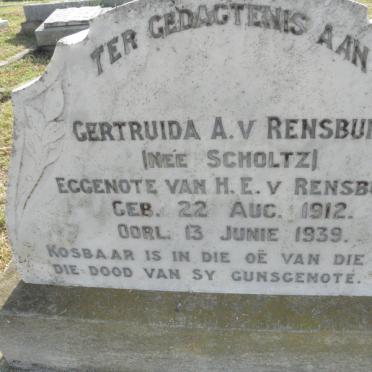 RENSBURG Gertruida A., van nee SCHOLTZ  1912-1939