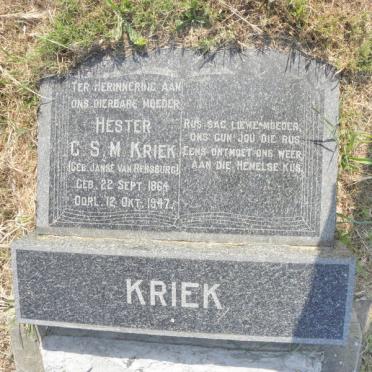 KRIEK Hester C.S.M. nee JANSE VAN RENSBURG 1864-1947