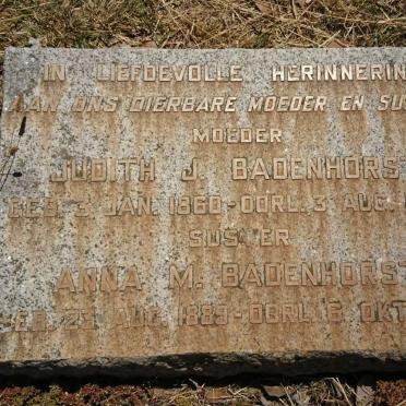 BADENHORST Judith J. 1860-1927 :: BADENHORST Anna M. 1889-1932