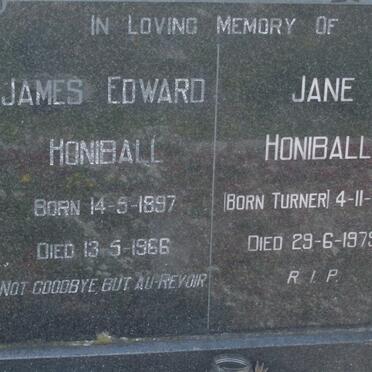 HONIBALL James Edward 1897-1966 &amp; Jane TURNER 1901-1979