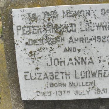 LOUWRENS Peter Arnold -1925 &amp; Johanna Elizabeth MULLER -1951