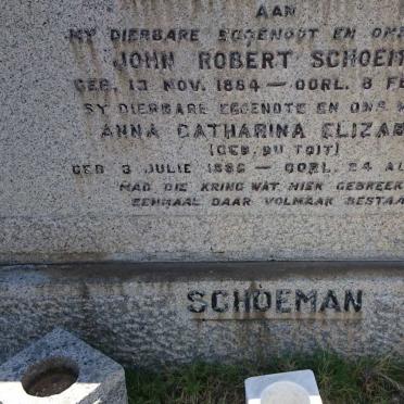 SCHOEMAN John Robert 1884-1941 &amp; Anna Catharina Elizabeth DU TOIT 1886-1953