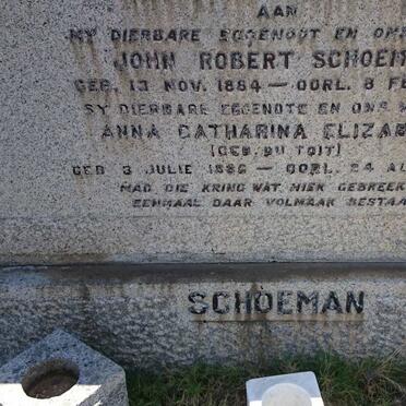 SCHOEMAN John Robert 1884-1941 &amp; Anna Catharina Elizabeth DU TOIT 1886-1953