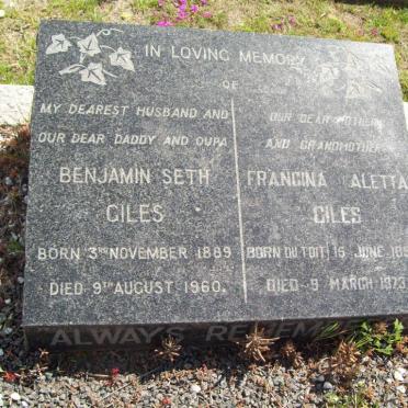 GILES Benjamin Seth 1889-1960 &amp; Francina Aletta DU TOIT 1895-1973