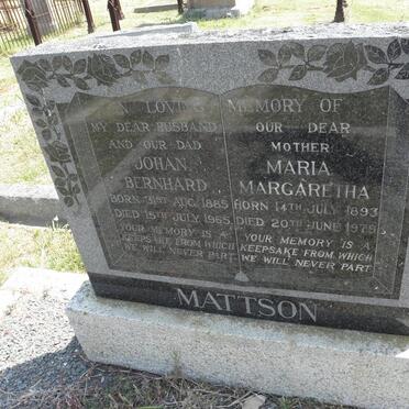 MATTSON Johan Bernhard 1885-1965 &amp; Maria Margaretha 1893-1979