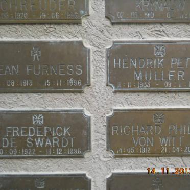 FURNESS Jean 1913-1996 :: MULLER Hendrik Peter 1933-1999 :: DE SWARDT Frederick 1922-1996 :: VON WITT Richard Philip 1912-2000