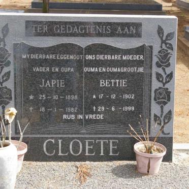 CLOETE Japie 1898-1982 &amp; Bettie 1902-1999