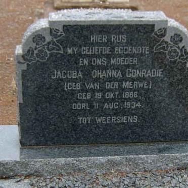 CONRADIE Jacoba Johanna nee VAN DER MERWE 1866-1934