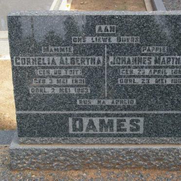 DAMES Johannes Marthinus 1887-1964 &amp; Cornelia Albertha DU TOIT 1891-19?3