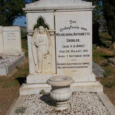 GROBLER Wilhelmina Antoinette nee V.D. AHEE 1911-1938