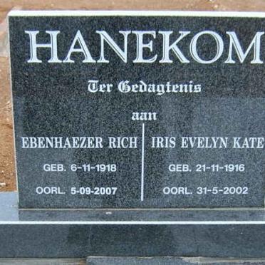 HANEKOM Ebenhaezer Rich 1918-2007 &amp; Iris Evelyn Kate 1916-2002