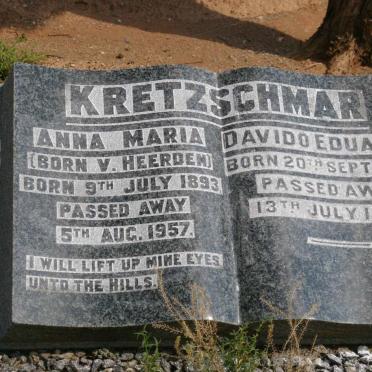 KRETZSCHMAR Davido Eduardo 1884-1959 &amp; Anna Maria V. HEERDEN 1893-1957