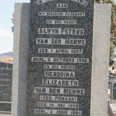 MERWE Alwyn Petrus, van der 1897-1956 &amp; Hendrina Elizabeth PIENAAR 1905-1980