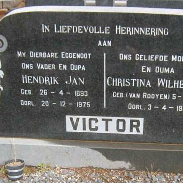 VICTOR Hendrik Jan 1893-1975 &amp; Christina Wilhelmina VAN ROOYEN 1906-1989