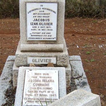 OLIVIER Jacobus Izak 1871-1920 :: CONRADIE Jacoba Helena nee MALHERBE 1872-1947