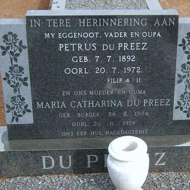 PREEZ Petrus, du 1892-1972 &amp; Maria Catharina BURGER 1904-1979