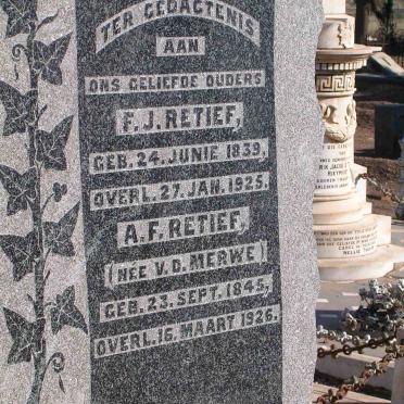 RETIEF F.J. 1839-1925 &amp; A.F. V.D. MERWE 1845-1926