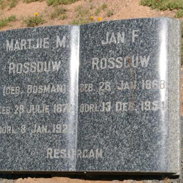 ROSSOUW Jan F. 1868-1954 &amp; Martjie M. BOSMAN 1874-1921