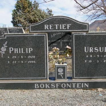 RETIEF Philip 1920-1996 &amp; Ursula 1922-2006