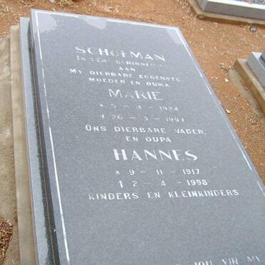 SCHOEMAN Hannes 1917-1998 &amp; Marie 1924-1997