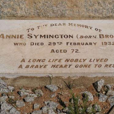 SYMINGTON D.P. -1916 &amp; Annie BROOKS -1932