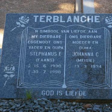 TERBLANCHE Stephanus E. 1930-1998 &amp; Johanna C. 1934-2005