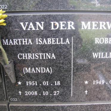 MERWE Robert William, van der 1949- &amp; Martha Isabella Christina 1951-2008