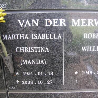 MERWE Robert William, van der 1949- &amp; Martha Isabella Christina 1951-2008