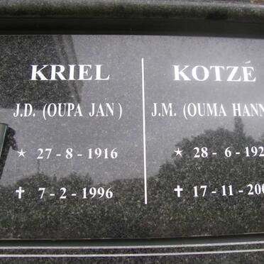 KRIEL J.D. 1916-1996 &amp; J.M. KOTZE 1929-2002