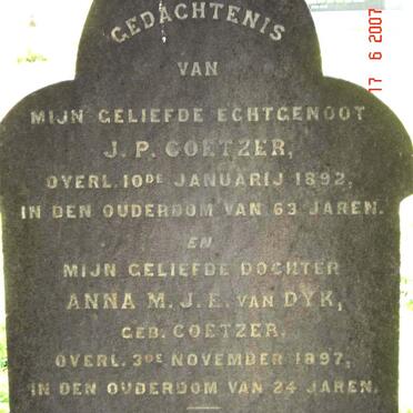 COETZER J.P. -1892 :: VAN DYK  Anna M.J.E. nee COETZER -1897