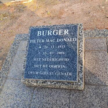 BURGER Pieter Mac Donald 1915-2004