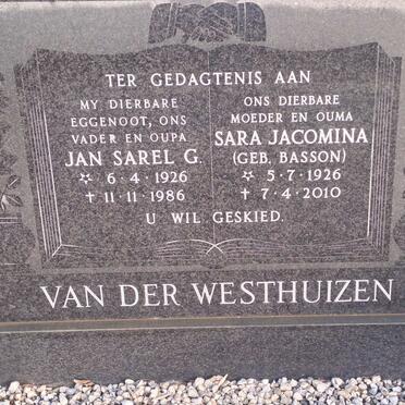 WESTHUIZEN Jan Sarel G., van der 1926-1986 &amp; Sara Jacomina BASSON 1926-2010