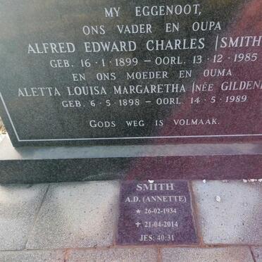 SMITH Alfred Edward Charles 1899-1985 &amp; Aletta Louisa Margaretha GILDENHUYS 1898-1989 :: SMITH A.D. 1934-2014