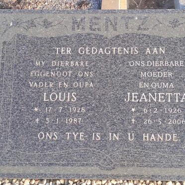 MENTZ Louis 1928-1987 &amp; Jeanetta 1926-2006