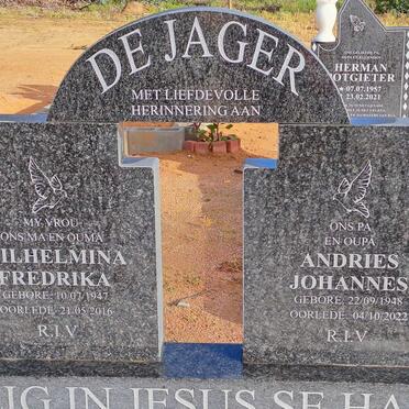 JAGER Andries Johannes, de 1948-2022 &amp; Wilhelmina Fredrika 1947-2016