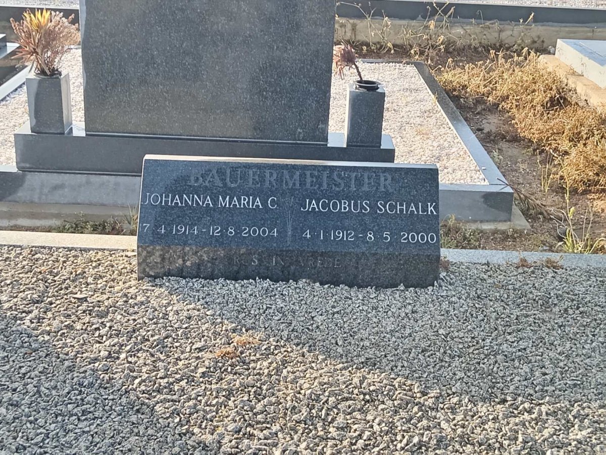 BAUERMEISTER Jacobus Schalk 1912-2000 &amp; Johanna Maria C. 1914-2004