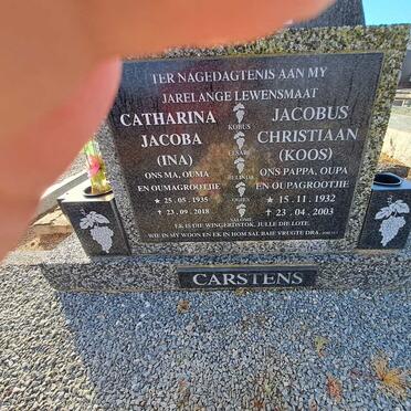 CARSTENS Jacobus Christiaan 1932-2003 &amp; Catharina Jacoba 1935-2018