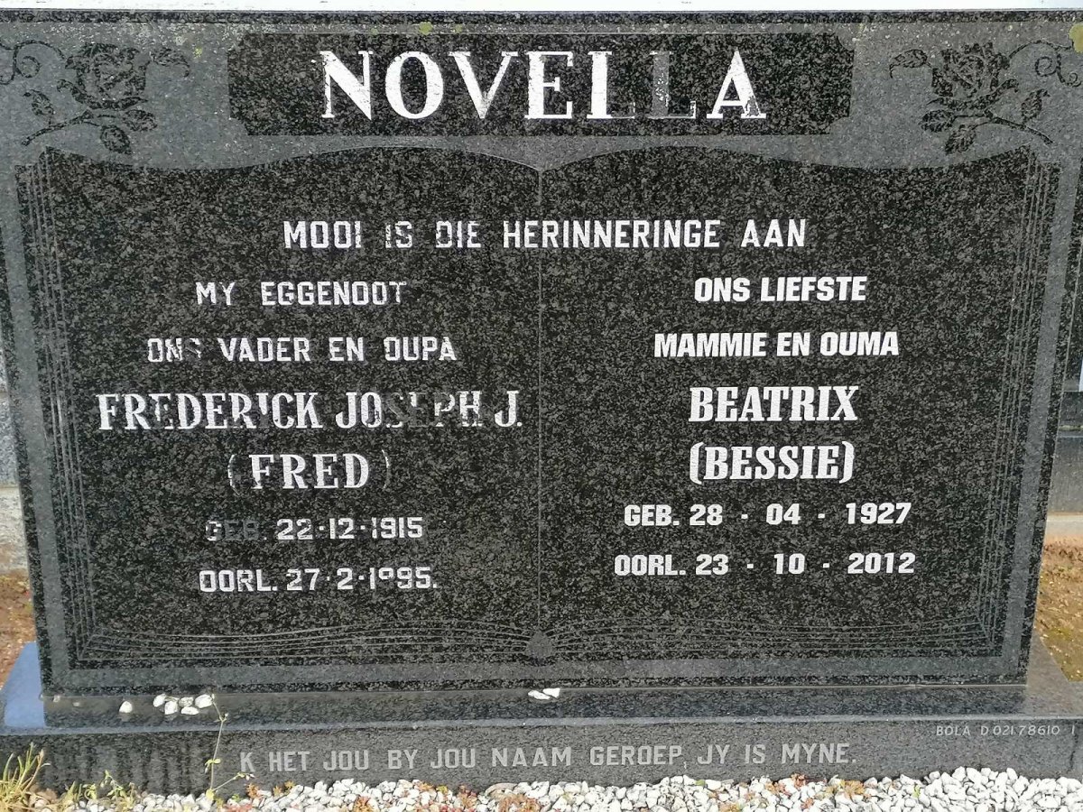 NOVELLA Frederick Joseph J. 1915-1995 &amp; Beatrix 1927-2012