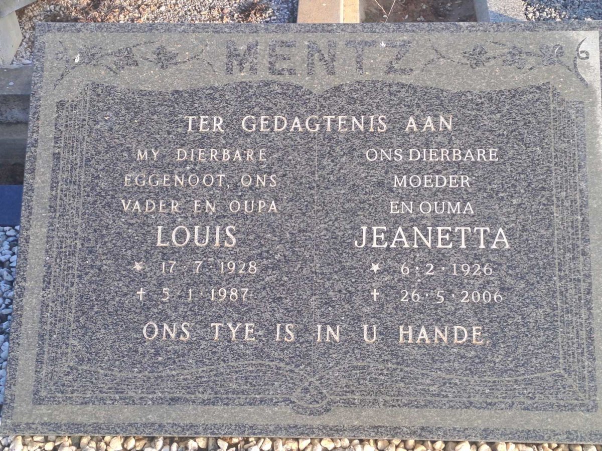 MENTZ Louis 1928-1987 &amp; Jeanetta 1926-2006