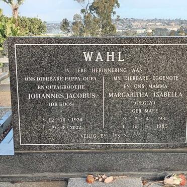 WAHL Johannes Jacobus 1926-2022 &amp; Margaritha Isabella MARE 1931-1985